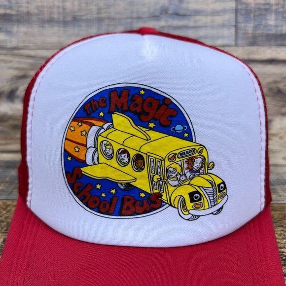 The Magic Schoolbus Mens Trucker Hat Red Snapback 1994 Retro Logo TV Ball Cap - Picture 3 of 8